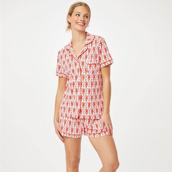 Roller Rabbit Watermelon Monkey Red Polo Pajama set Perfect Condition Size XS